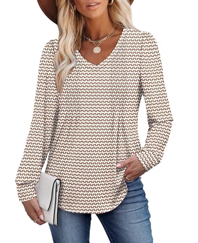 Alaroo Long Sleeve Shirts for Women V Neck Tops Pleated Tunic Print - color: Print 05, size: Medium