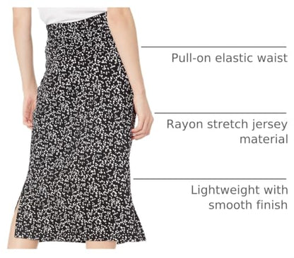 Amazon Essentials Women's Pull-On Knit Midi Skirt with Elastic Waist, Slits - color: Black White Abstract Animal, size: Medium