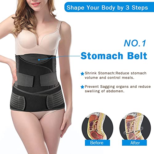 Postpartum Belly Band, 3-Piece Postpartum Girdle C Section Belly Band Support Recovery Belt Abdominal Binder - color: Black, size: F