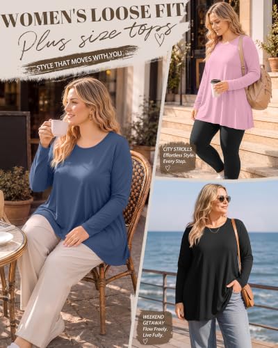 Evervibe 3 Pack Womens Plus Size Tunic Tops - color: Black, Denim Blue, Rose Pink, size: 4X-Large