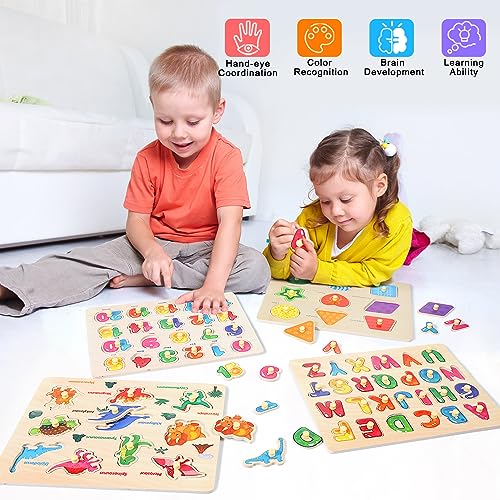 Melofaver Montessori Wooden Peg Puzzles for Toddlers 3-5, Kid Learning Toys