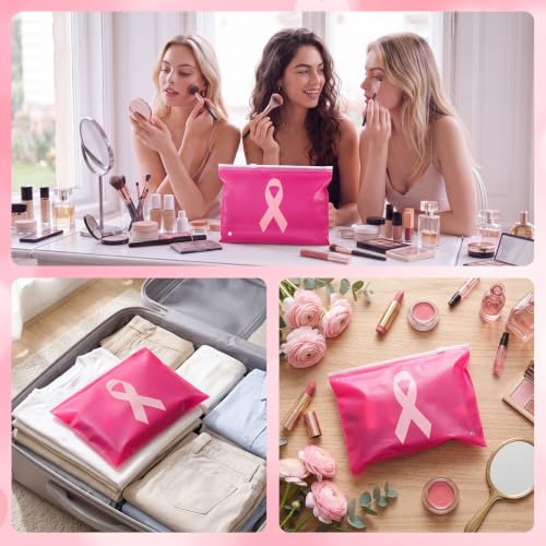 100 Sets Pink Ribbon Breast Awareness Makeup Bags 7.87x6in