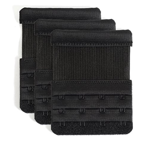 Women's Bra Extenders 4 Hook / 3 Hook / 5 Hook / 2 Hook Soft Comfortable Stretchy Bra Extension Strap - color: Black, 3/4 Inch Spacing