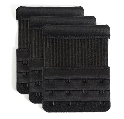 Women's Bra Extenders 4 Hook / 3 Hook / 5 Hook / 2 Hook Soft Comfortable Stretchy Bra Extension Strap - color: Black, 3/4 Inch Spacing