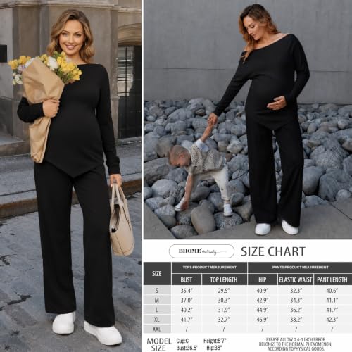 Bhome Maternity Sets 2 Piece Outfits Casual Pregnancy Loungewear - color: Black, size: Medium