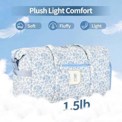 Personalized Quilted Duffle Bag for Travel Gym Weekender Hospital Carry On - color: Blue Flower, size: D