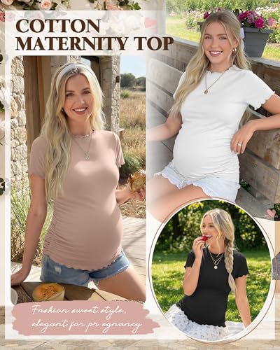 Ficerd 4 Pack Women's Maternity Pregnancy Tops - color: Black, White, Brown, Nude, size: Medium