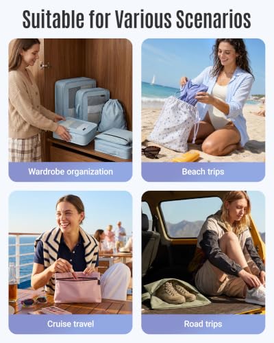 LIGHT FLIGHT 8 Set Packing Cubes for Travel, Cruise Ship Travel Essentials - color: Dot Print