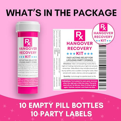 10PK Hangover Recovery Kit Pink Bottles for Bachelorette Party & Girls Trip - size: 10 Pack