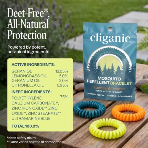 Cliganic Mosquito Repellent Bracelets for Kids & Adults, Natural, 100 Pack - size: Pack of 100