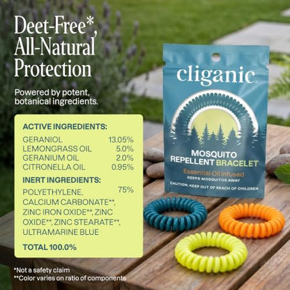 Cliganic Mosquito Repellent Bracelets for Kids & Adults, Natural, 100 Pack - size: Pack of 100