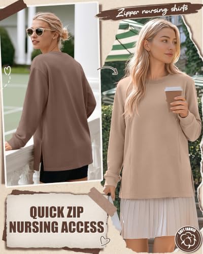 Ficerd 3 Pack Womens Nursing Tops for Breastfeeding - color: Cream, Khaki, Brown, size: XX-Large
