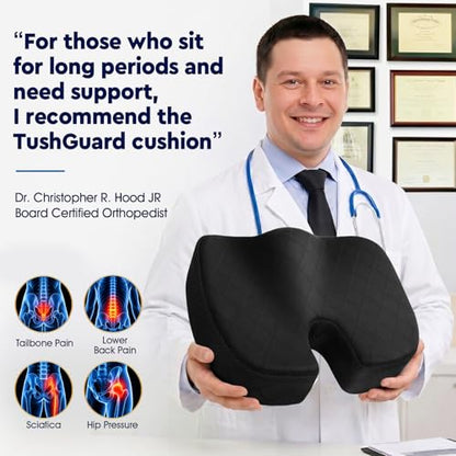 TushGuard Seat Cushion, Memory Foam Office Chair Cushion - Black, Large - color: Black, size: Large
