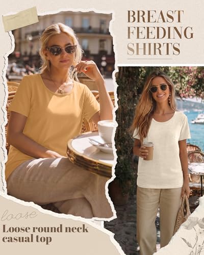 Ficerd 4 Pack Women's Maternity Nursing Shirts - color: Orange, Sage Green, Beige, Bean Green, size: Medium