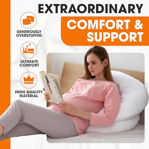 Cheer Collection J Shaped Body Pillow - Down Alternative Full Body Pillow for Side Sleeper, Pregnancy, Neck and Shoulder Support - Zippered Cover - size: J-Shape