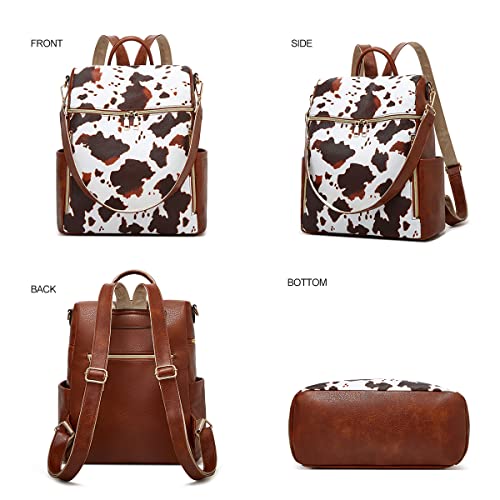 Makes Backpack Purse for Women PU Leather Casual Backpack Daily Travel Bag - color: Cow Brown Pattern