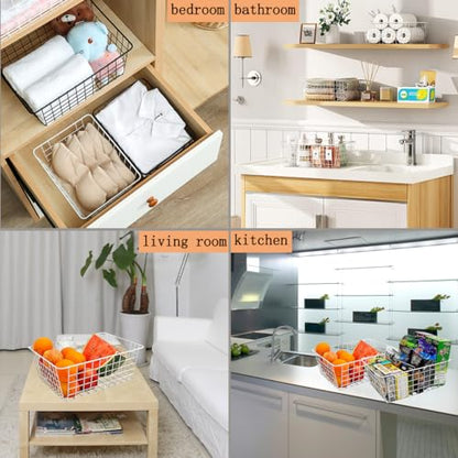 3 Pack White Wire Baskets,14.1"x10.4"x5.6", Wire Freezer Storage Organizer Bins with Handles for Cabinets, Pantry, Closets, Bedrooms - size: 14.1"x10.4"（white）