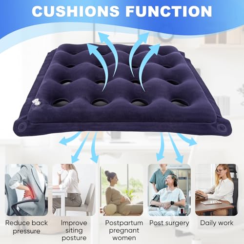 Waffle Cushion Pressure Relief, 2-Pack Inflatable Seat Cushion w/Pump, 18" - color: Purple&beige