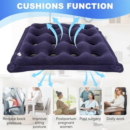 Waffle Cushion Pressure Relief, 2-Pack Inflatable Seat Cushion w/Pump, 18" - color: Purple&beige