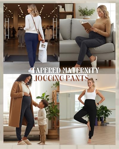 Oakgarden 3 Pack Women's Maternity Pants Over the Belly Joggers - color: Black, Dark Mixed Gray, Dark Blue, size: Small