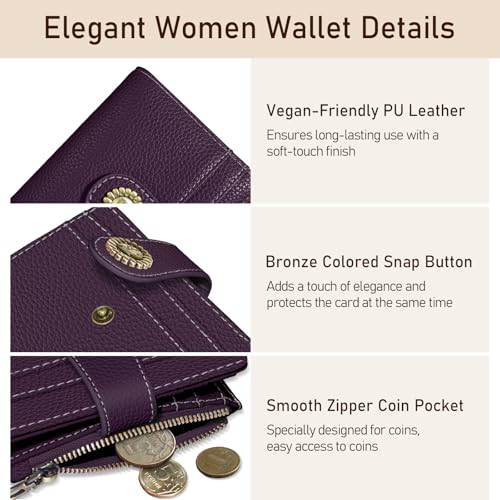 Kelvoris Small Rfid Women Wallet Bifold Zipper Coin Pocket - color: A PL