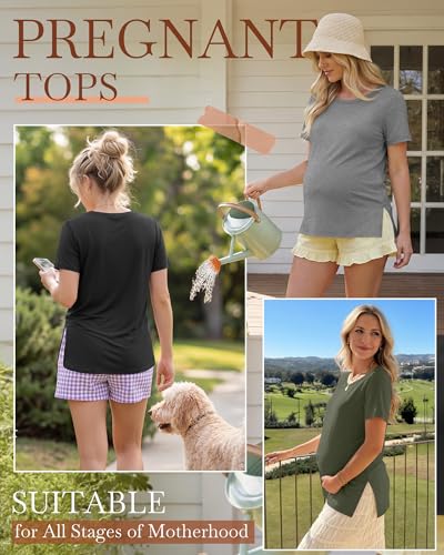3 Pack Women's Maternity Shirts - color: Army Green, Light Mixed Gray, Black, size: XX-Large