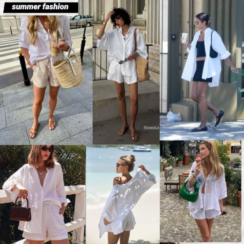 Zeagoo Womens Button Down Shirts Long Sleeve Casual Cotton Gauze Tops - color: Aa-white, size: Large