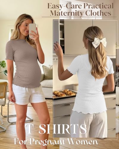3 Pack Women's Ribbed Maternity Tops - color: Latte, White, Black, size: Large