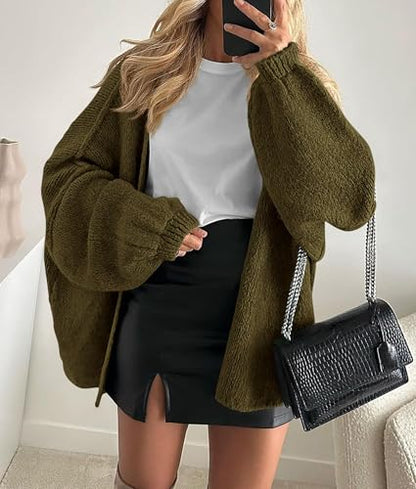 PRETTYGARDEN Womens Open Front Oversized Cardigan Sweaters - color: Army Green, size: X-Large