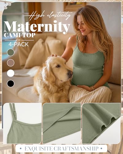4 Pack Maternity Tank Tops - color: Gray Green, Coffee, White, Black, size: X-Large