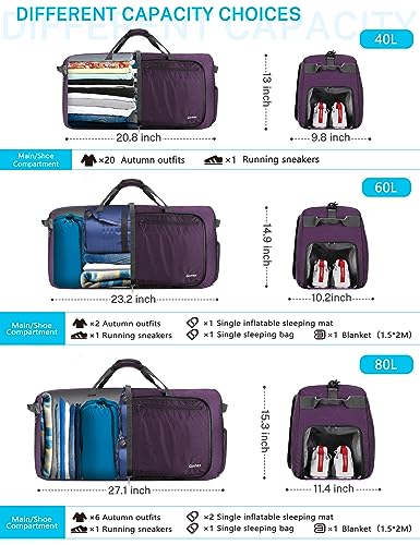 Gonex 100L Foldable Travel Duffle Bag with Shoe Compartment, Lightweight - color: Purple, size: 100L