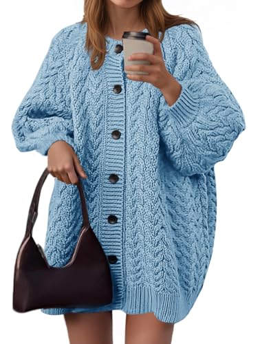 Saodimallsu Womens Cable Knit Cardigans Oversized Chunky Fall Sweater Dress - color: Blue, size: XX-Large