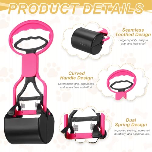 Poop Scooper 11" Long Handle No Touch Dog Poop Scooper Grabber - color: Pink