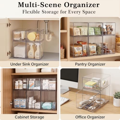 Clear Stackable Storage Drawers: Acrylic Organizer Bins 8 Pack - size: 8 Pack (4 Small+4 High)