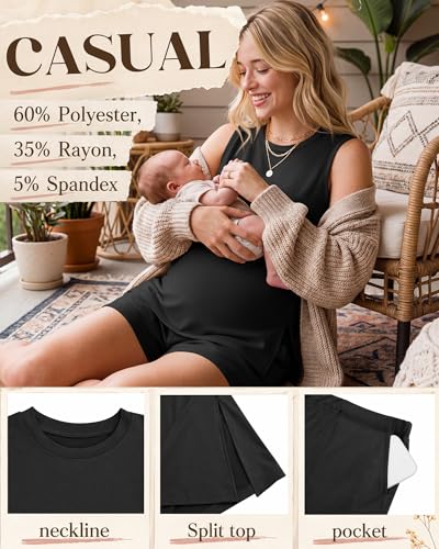 Riyiper Women's Maternity 2 Piece Casual Outfits Sets - color: Black, size: XX-Large