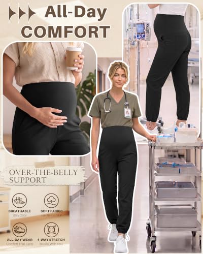 Locoowai 3 Pack Women's Maternity Jogger Scrub Pants with Pocket - color: Black, Black, Black, size: Medium