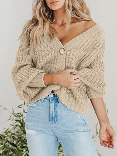 PRETTYGARDEN Women's Chunky Knit Open Front Cardigan Sweaters Fall Outfits - color: Apricot, size: Medium