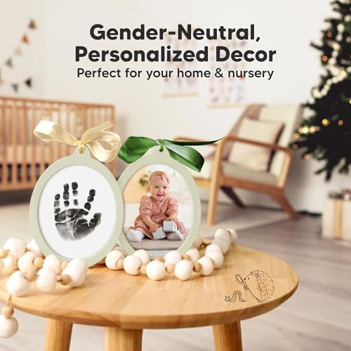 Inkless Baby Hand and Footprint Kit, Two-Sides Ornament (Oval/Sage) - color: Sage