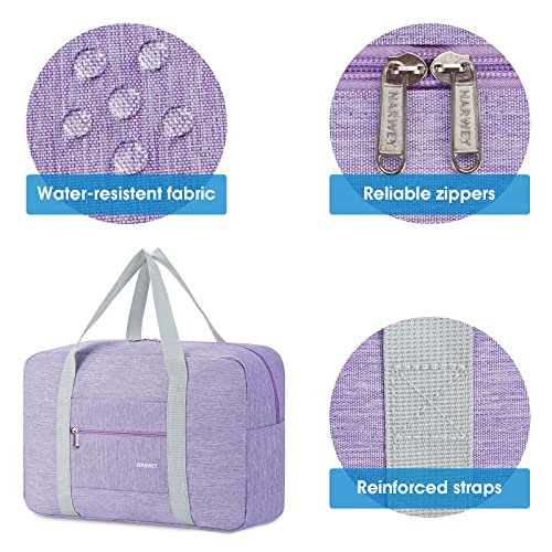 Narwey Personal Item Travel Bag, Foldable Carry on Duffle Bag for Women Men - color: AA-Thick Series Light Purple, size: without Shoulder Strap