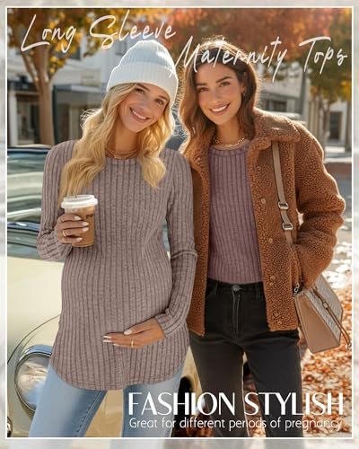 3 Pack Maternity Shirts Pregnancy Sweaters Tunic Tops - color: Apricot, Coffee, Brown, size: Medium