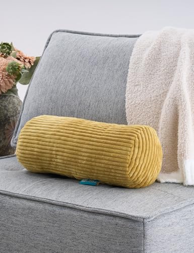 Long Cylinder Pillow Corduroy Lumbar Pillow Neck Roll Throw Pillow - color: Yellow, size: Small