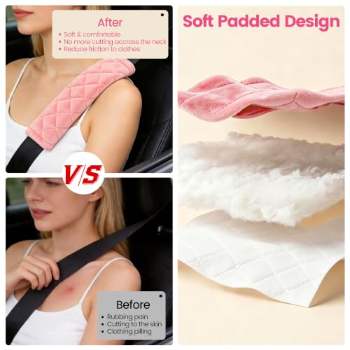 Amooca 2 Pack Seat Belt Covers Soft Shoulder Pad for Cars & Backpack - color: Dirty Pink