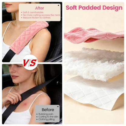 Amooca 2 Pack Seat Belt Covers Soft Shoulder Pad for Cars & Backpack - color: Dirty Pink