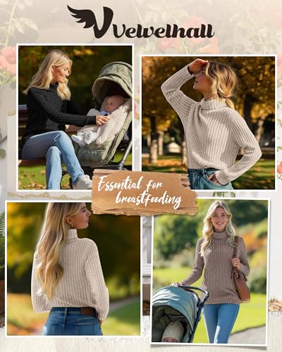 3 Pack Womens Turtleneck Nursing Tops Ribbed Sweaters - color: Coffee, Apricot, Black, size: Large
