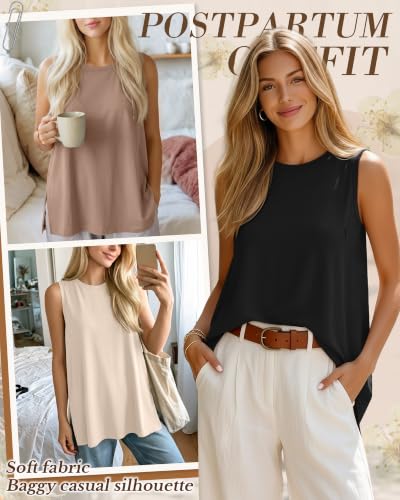 4 Pack Nursing Breastfeeding Tank Tops - color: Cream, Khaki, Coffee, Black, size: X-Large