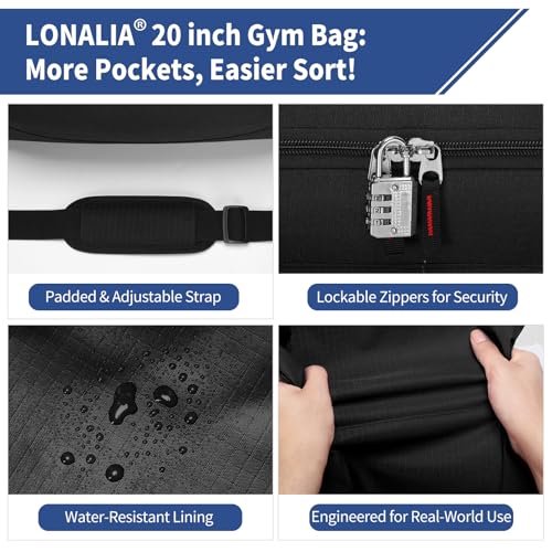 45L Gym Sport Duffle Bag for Men, Black - color: Black