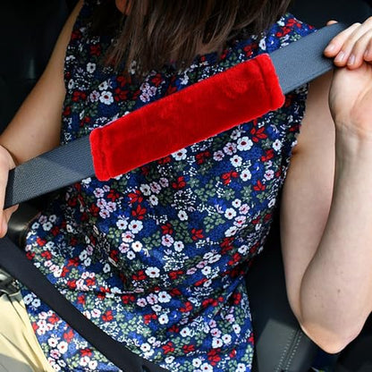 MOONET Universal Soft Faux Sheepskin Seatbelt Covers, 2 Pack (Red) - color: Red