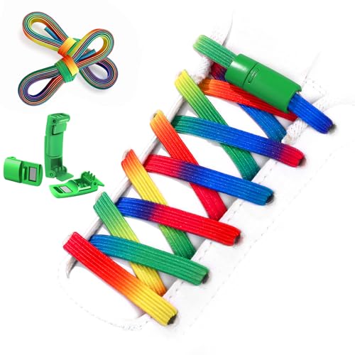 Aiboxin Elastic No Tie Shoelaces for Kids Adults Tieless Stretch Shoe Laces - color: Rainbow