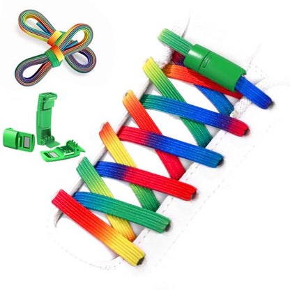 Aiboxin Elastic No Tie Shoelaces for Kids Adults Tieless Stretch Shoe Laces - color: Rainbow