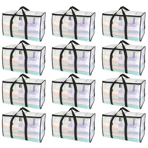 BALEINE 12-Pack Oversized Moving Bags with Reinforced Handles, Heavy-Duty Storage Tote for Clothes, Moving Supplies (Clear, 12-Pack) - color: Clear, size: 12-Pack